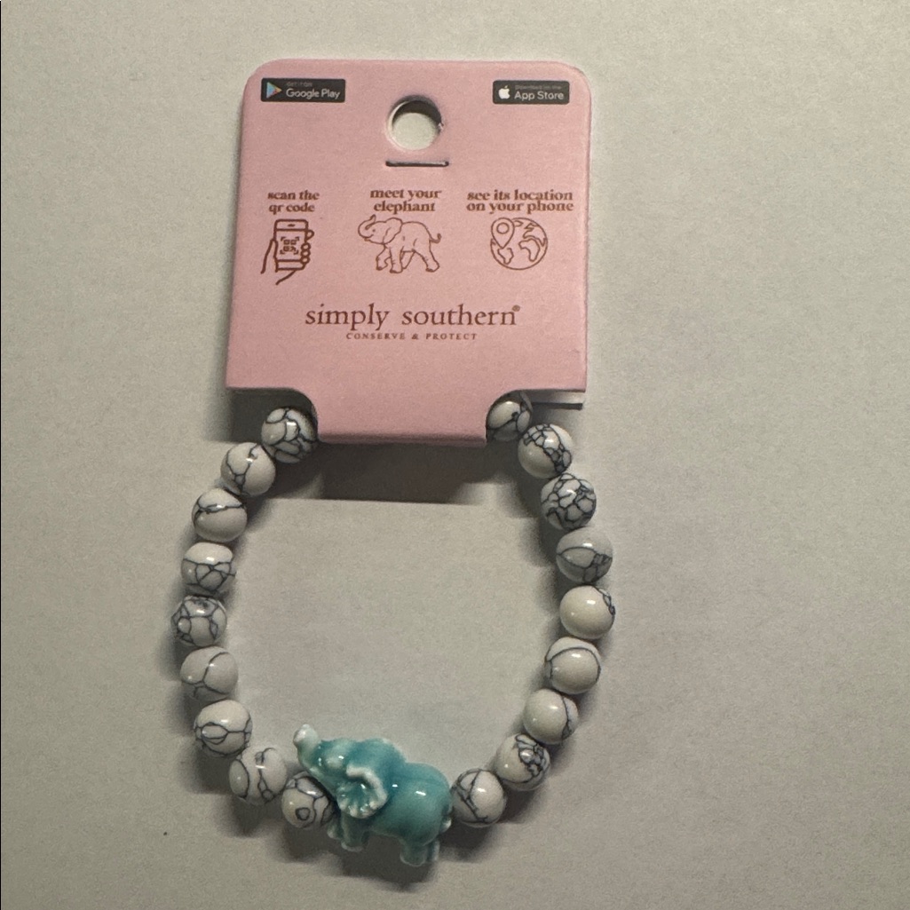 Simply Southern Tracker Elephant Bracelet Blue Gray Beaded - Brand New 15$